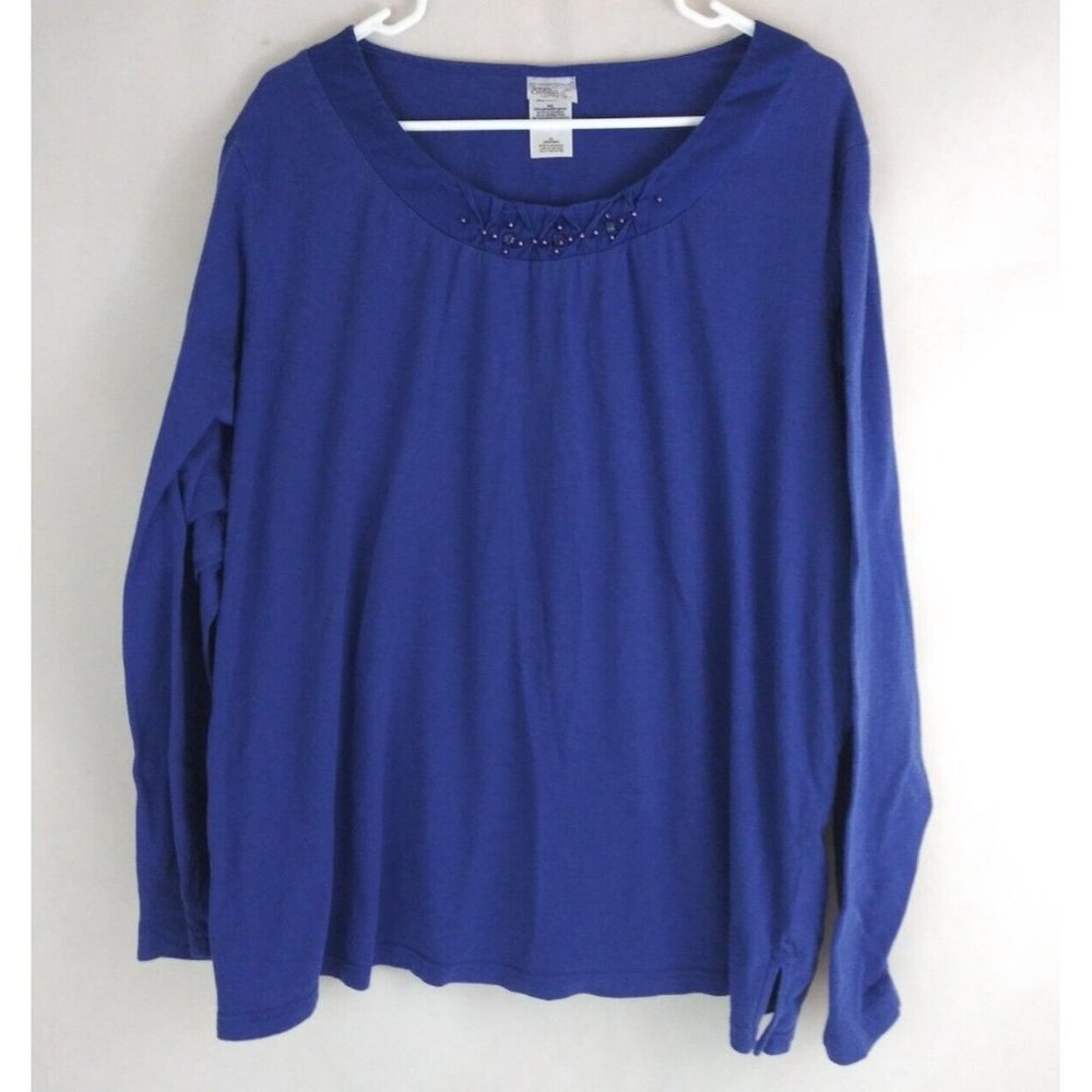 JMS Just My Size Women's Blue Beaded Long Sleeve Shirt Plus Size 4X
